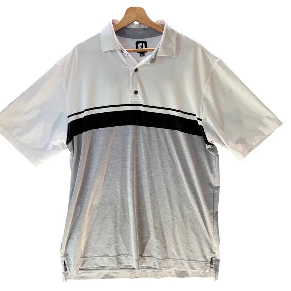 FootJoy Golf Polo Shirt XL White‎ Black Stripe Performance Athletic Mens